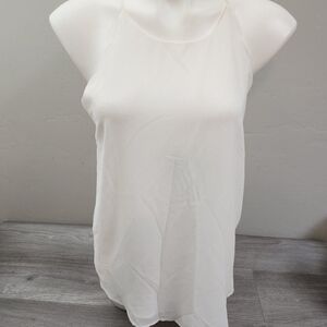 Norah White Top M Layered  Semi Sheer Delicate Thin Straps‎ Round Hems
